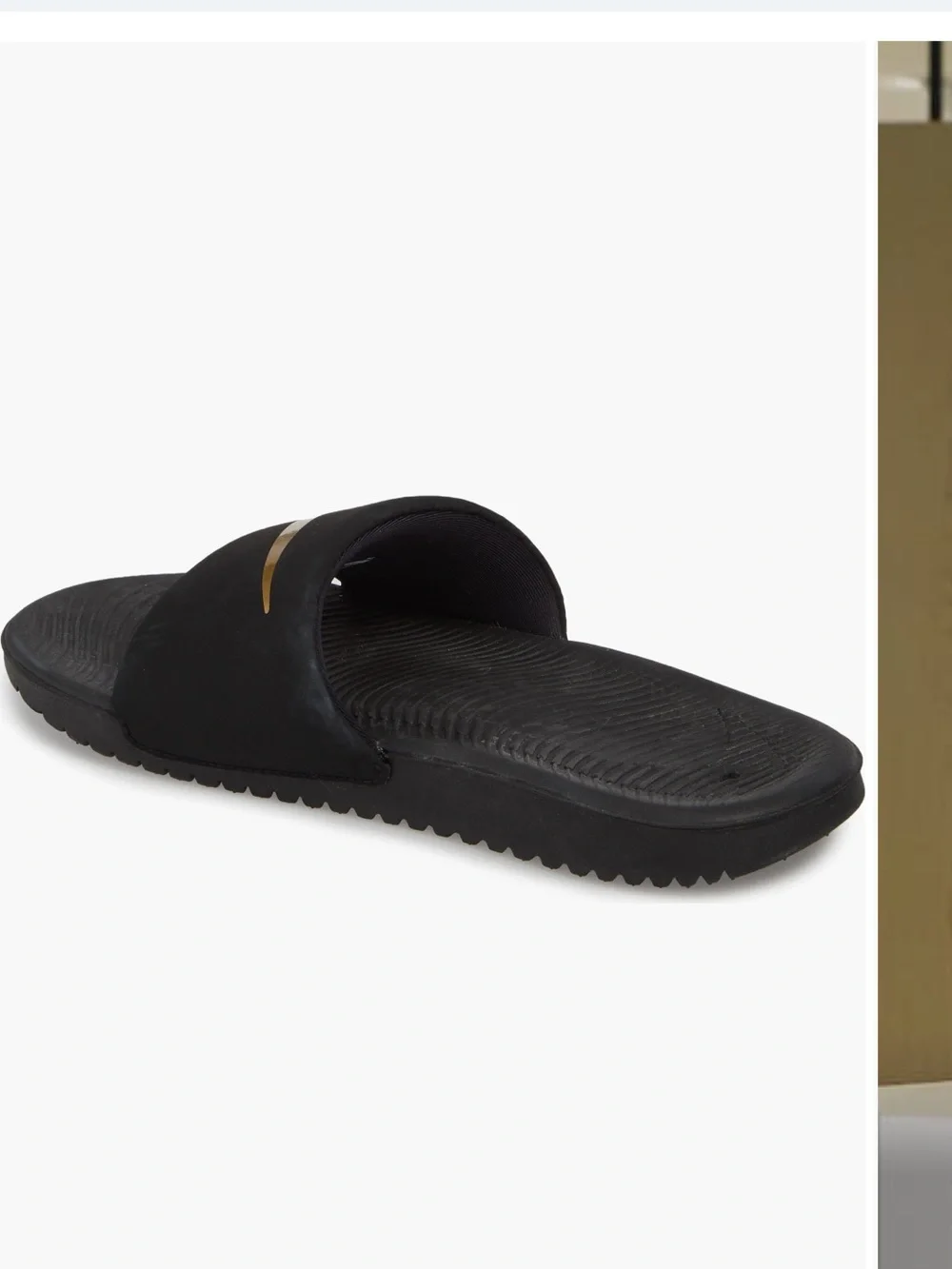 Nike Black Slide with Gold Swoosh Logo